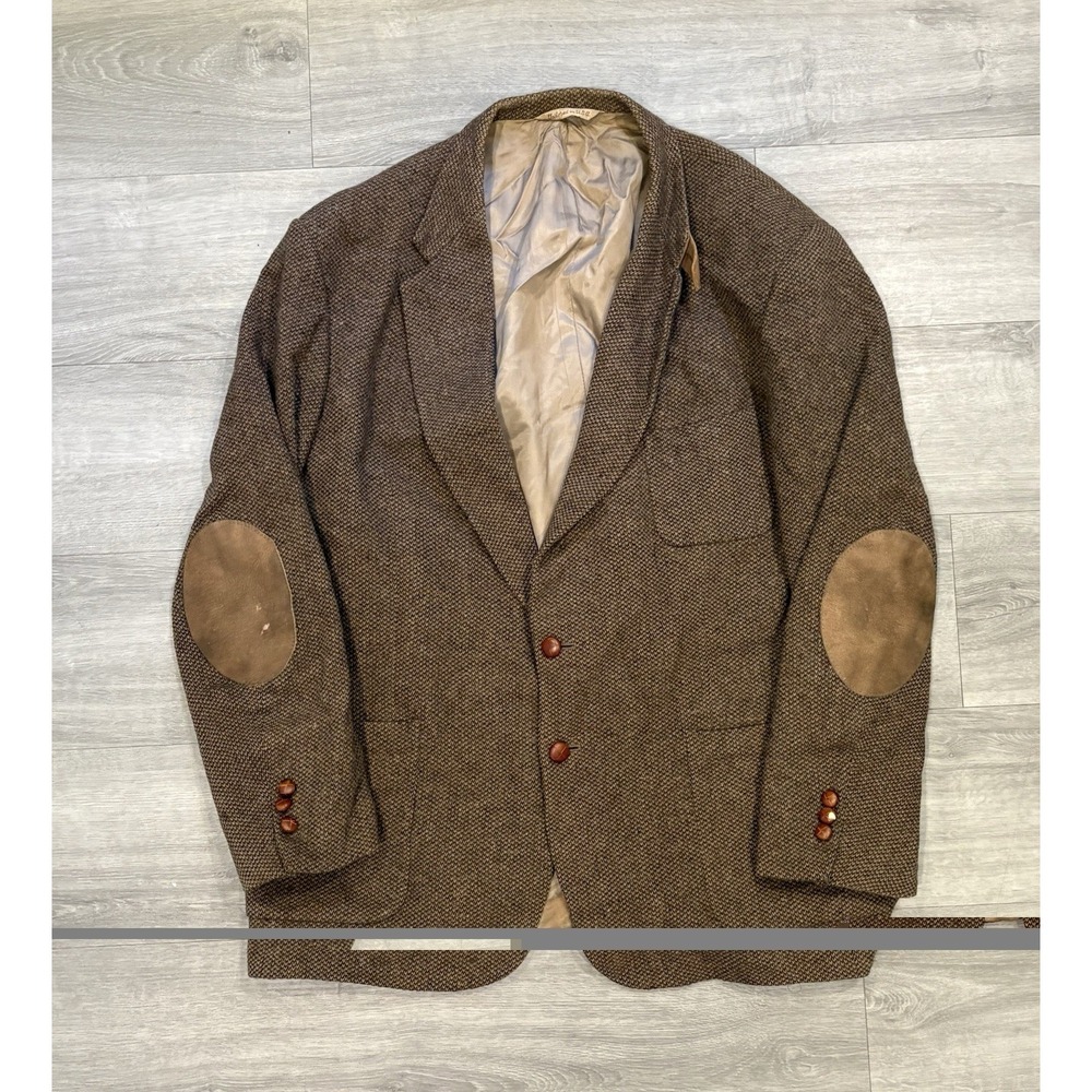Vintage Stafford Men's Tweed Leather Elbow Patches Lambs Wool Blazer Size 48 L